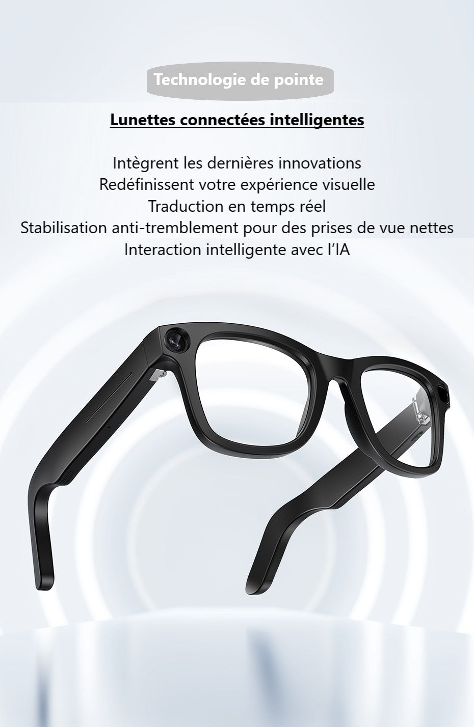 Occhiali Smart AI Con Fotocamera 8MP & Audio Bluetooth