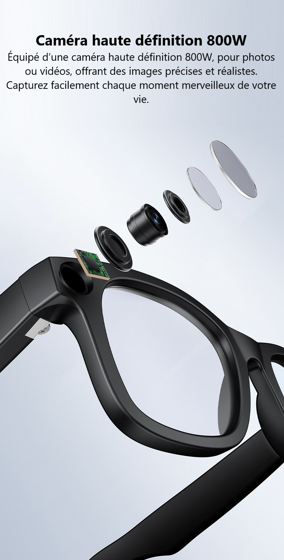 Gafas conectadas Ai con cámara de 8 MP y audio Bluetooth
