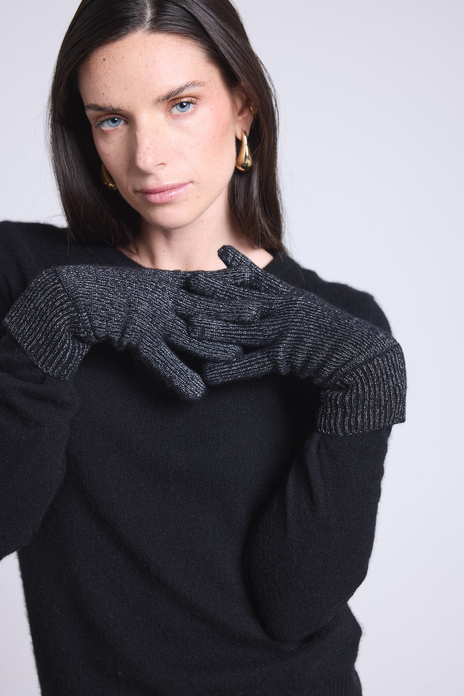 Gloves Unisex Lurex Gloves - Black Silver Lurex - Unisex