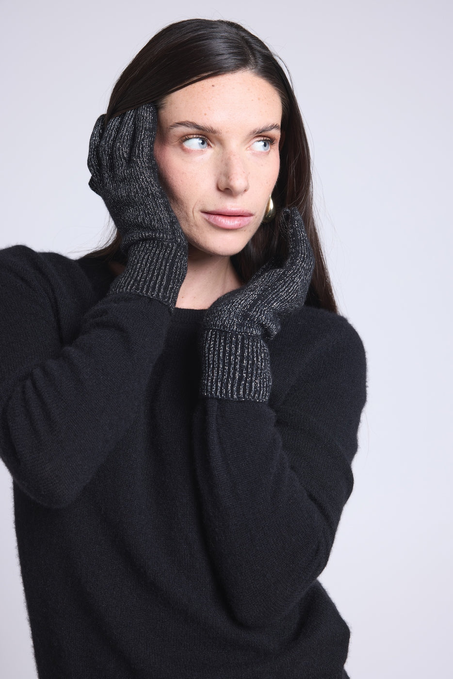 Gloves Unisex Lurex Gloves - Black Silver Lurex - Unisex