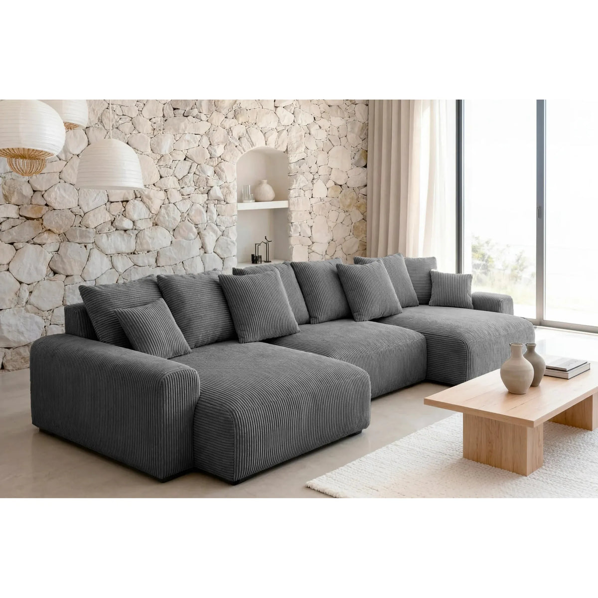 Oli Panoramique - Smalriflet fløjl - U-sofa