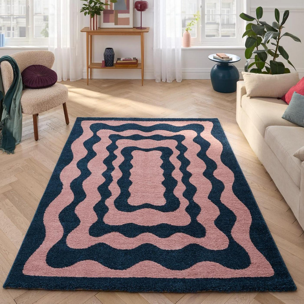 Alfombra Groovy 382 - Estampado moderno - Azul - Interior