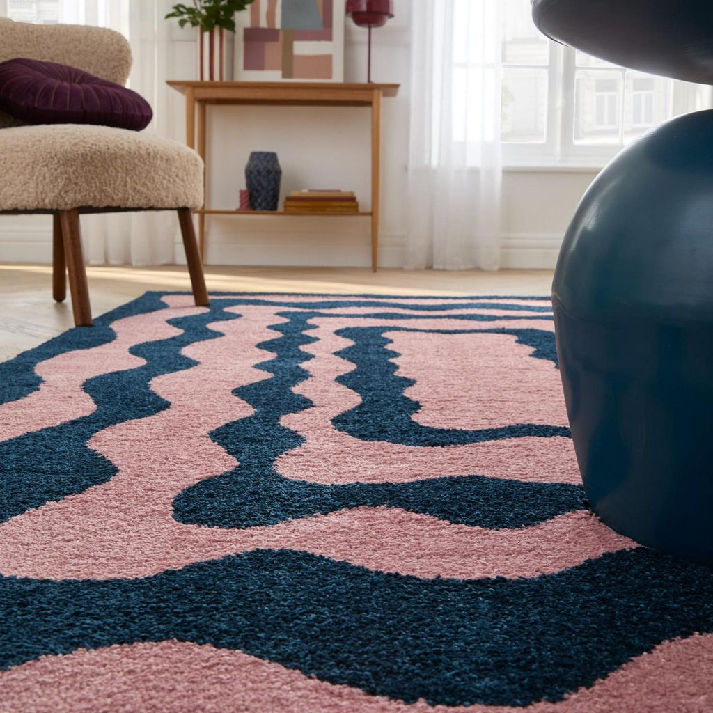 Alfombra Groovy 382 - Estampado moderno - Azul - Interior