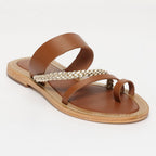 Hazel Sandals - Camel and Gold