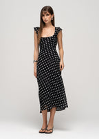 Abito midi Carmen Polka Dot - Black & White