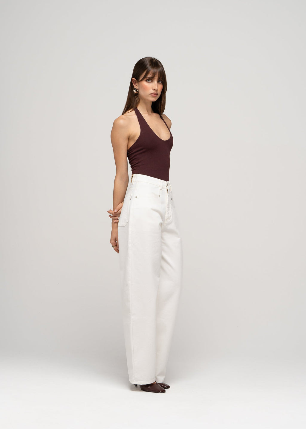 Jeansy Ava Mid-Waist Barrel - White