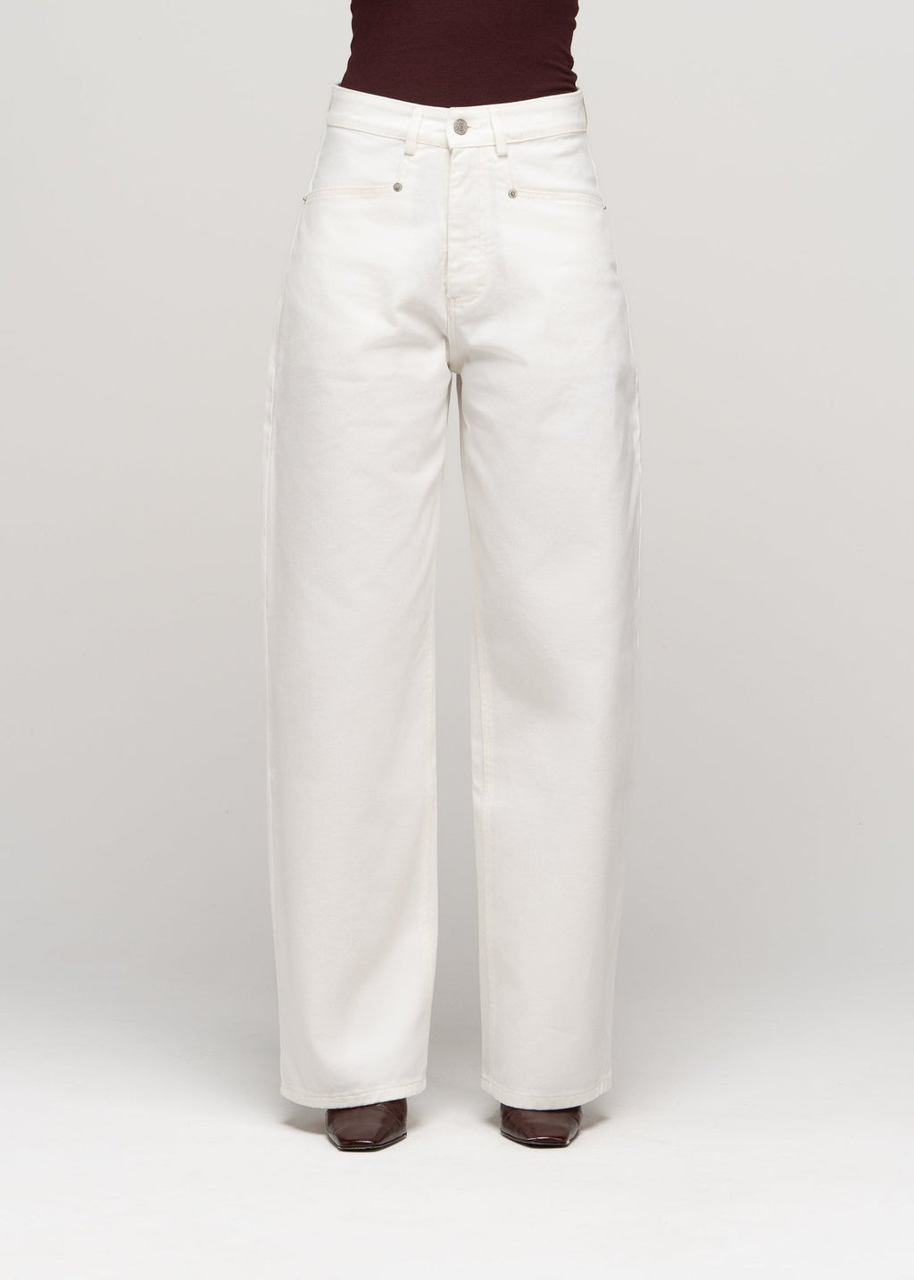 Jeansy Ava Mid-Waist Barrel - White