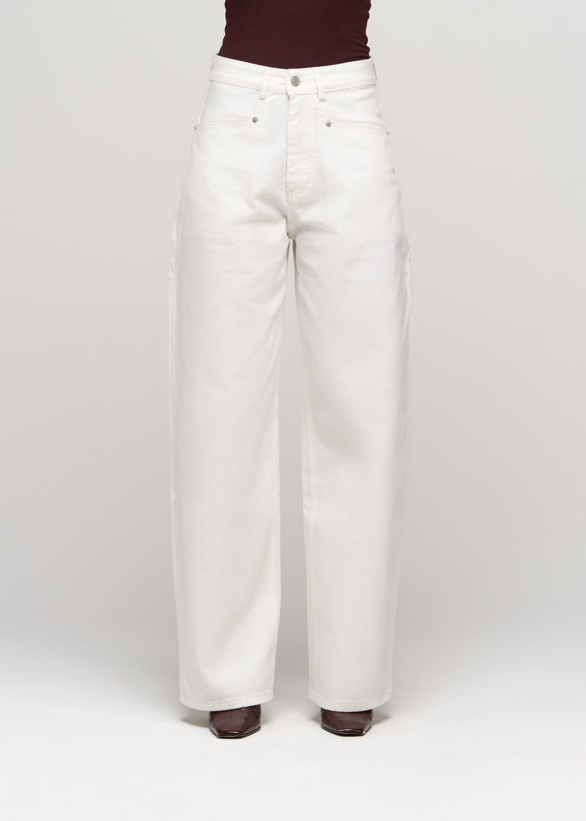 Jeansy Ava Mid-Waist Barrel - White