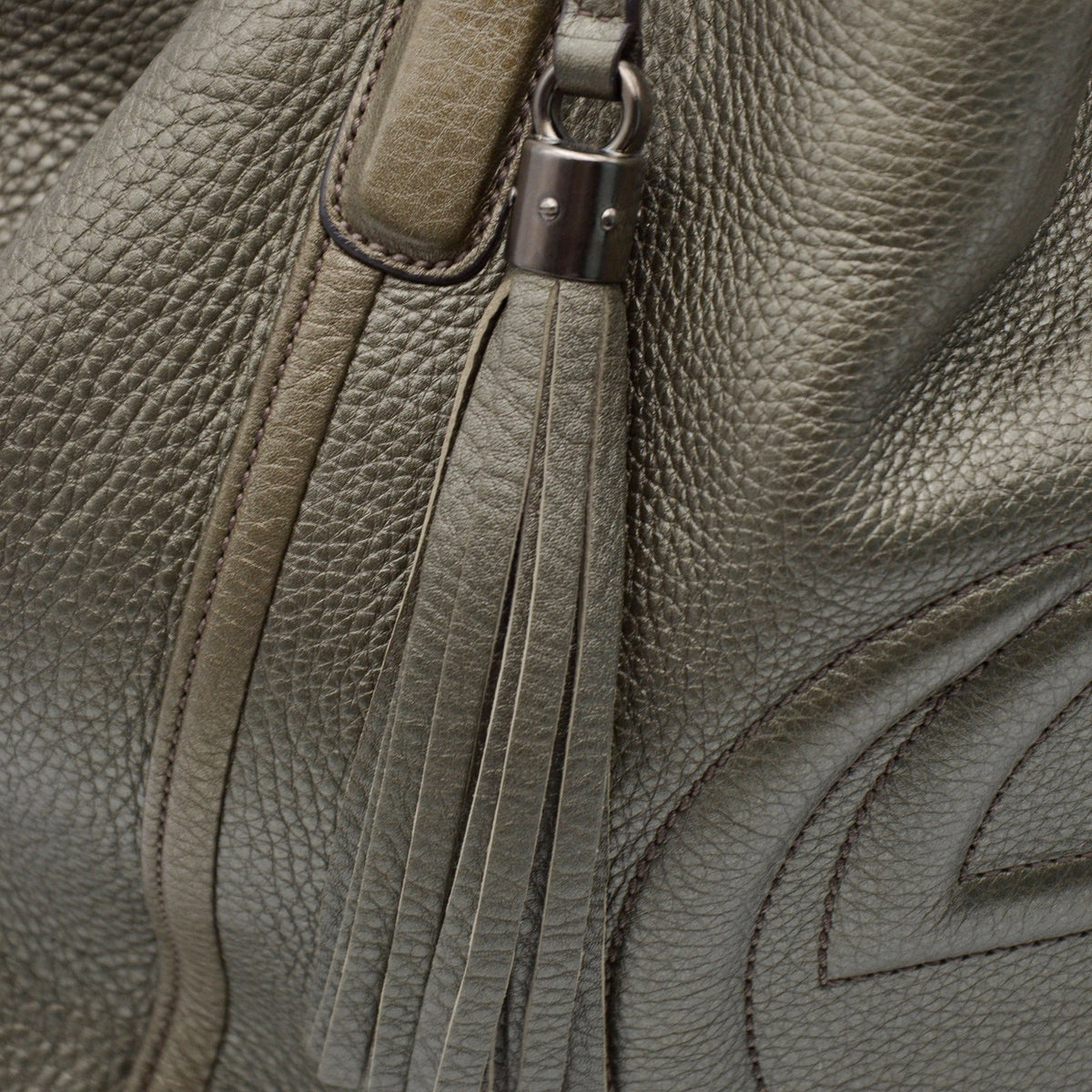 Gucci Soho Iridescent Khaki Grey Grained Leather