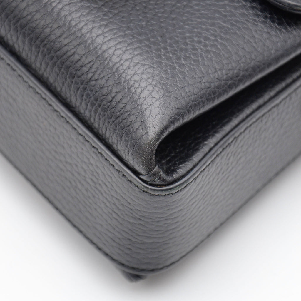 Sac Gucci Interlocking Mini Cuir Grainé Noir Chaîne Champagne