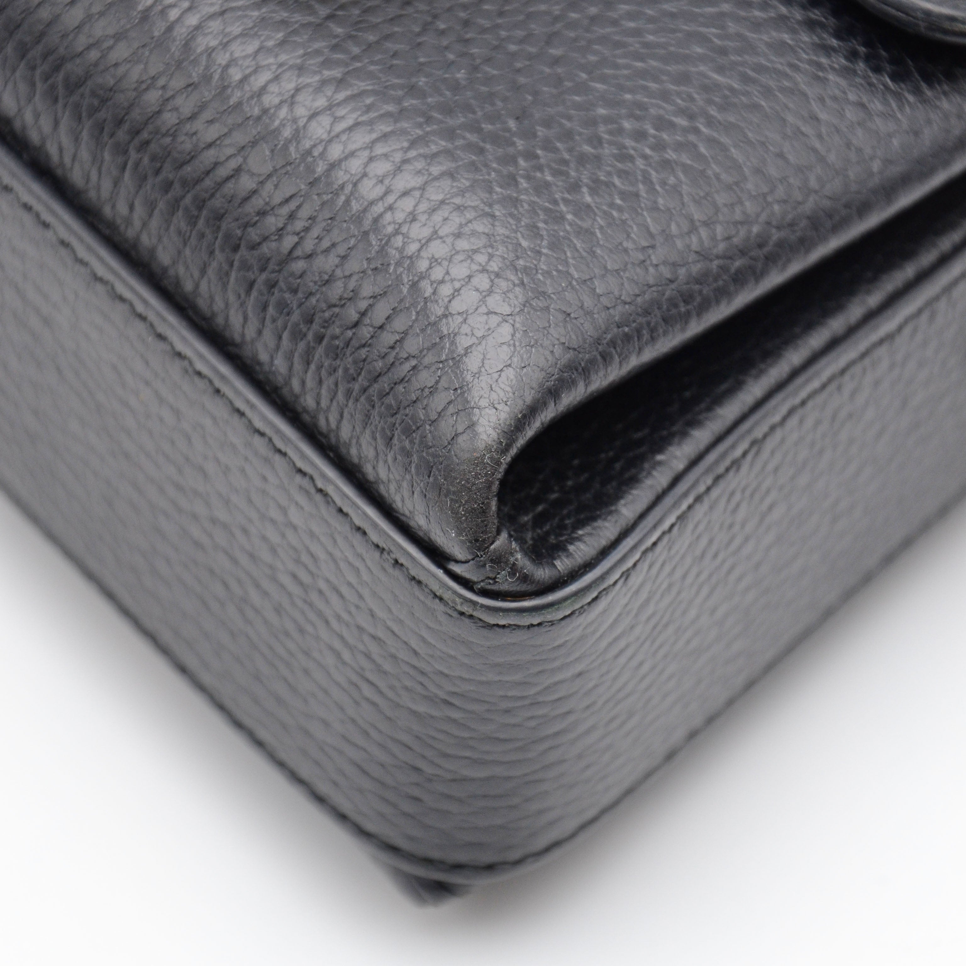 Sac Gucci Interlocking Mini Cuir Grainé Noir Chaîne Champagne