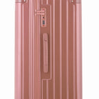 Detail of the TSA lock and side handle on the rose gold trunk suitcase. #couleur_rose gold
