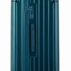 Detail of the TSA lock and side handle on the fir green trunk suitcase. #couleur_sapin
