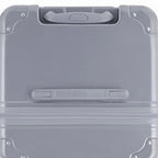 Top view of the GYL trunk suitcase in silver polycarbonate, with central handle and reinforced corners. #couleur_argent