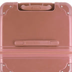 Top view of the GYL trunk suitcase in rose gold polycarbonate, with central handle and reinforced corners. #couleur_rose gold