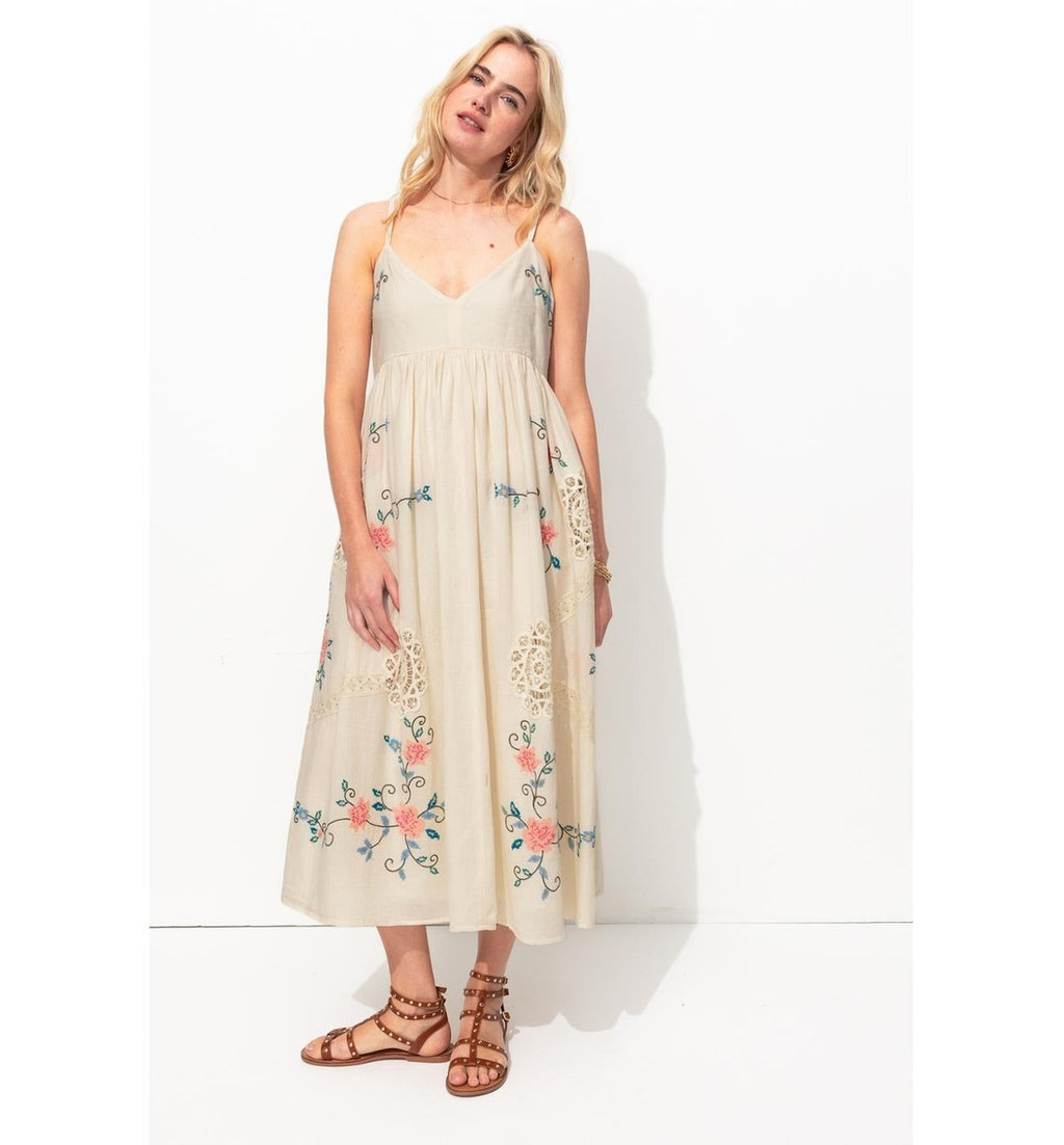 Robe Brodée Point de Croix - Naturel Imprime