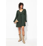 Women's Embroidered Short Dress - Plain Green