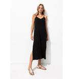 Robe Longue à Fines Bretelles - Noir Uni Fonce