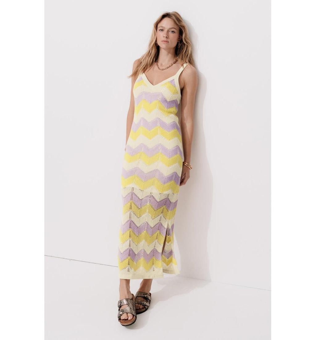 Women's Long Knitted Dress - Multicolor Striped