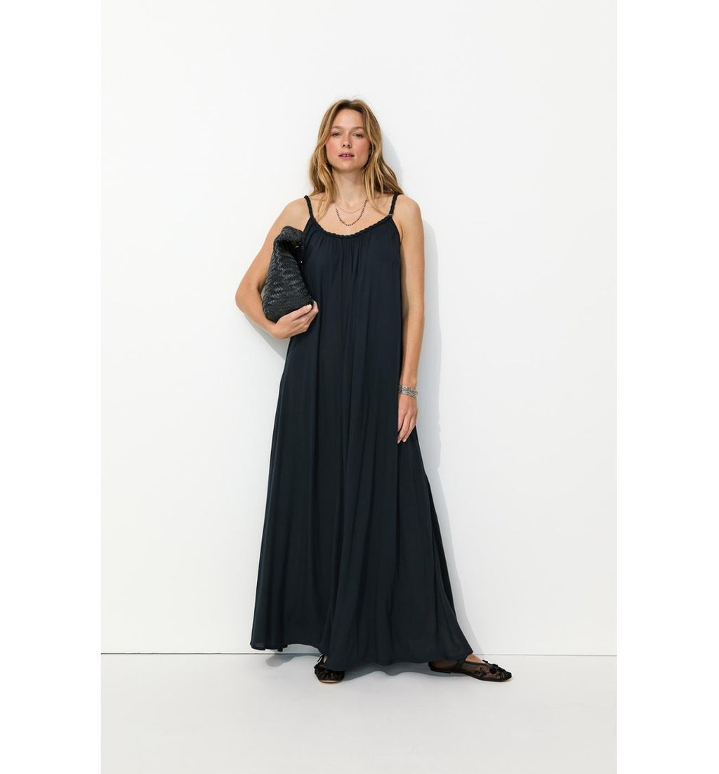Women's Long Strap Dress - Plain Dark Blue