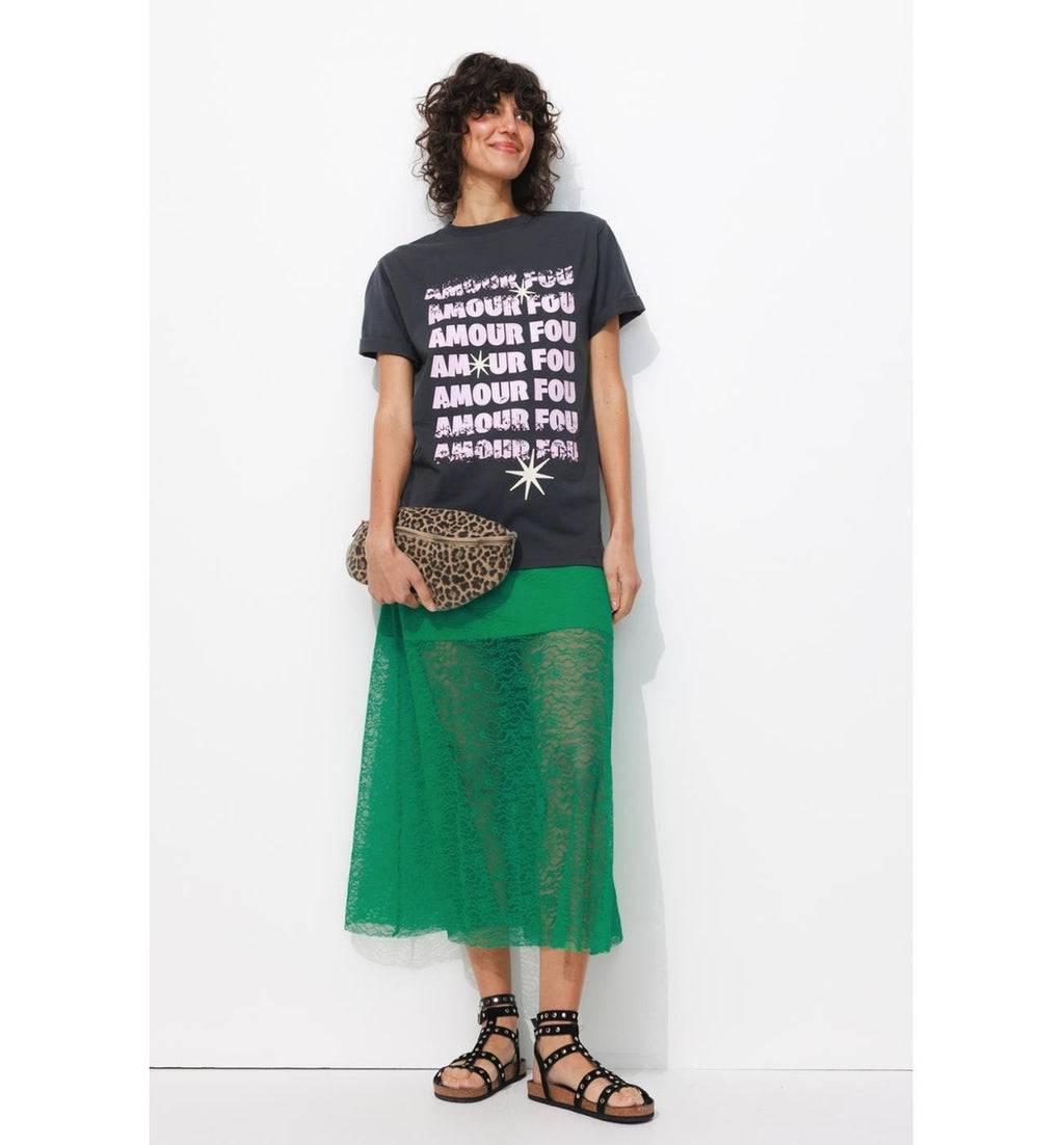 Mujer Falda larga de encaje - Un color verde
