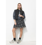 Falda corta fruncida para mujer - Estampado negro
