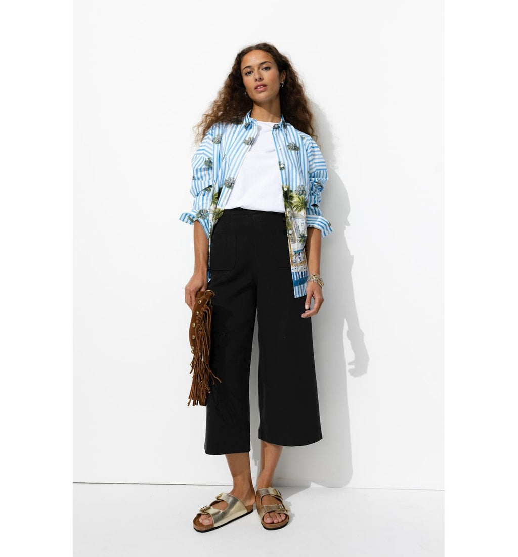 Pantalon Large et Court Femme - Noir Uni Fonce