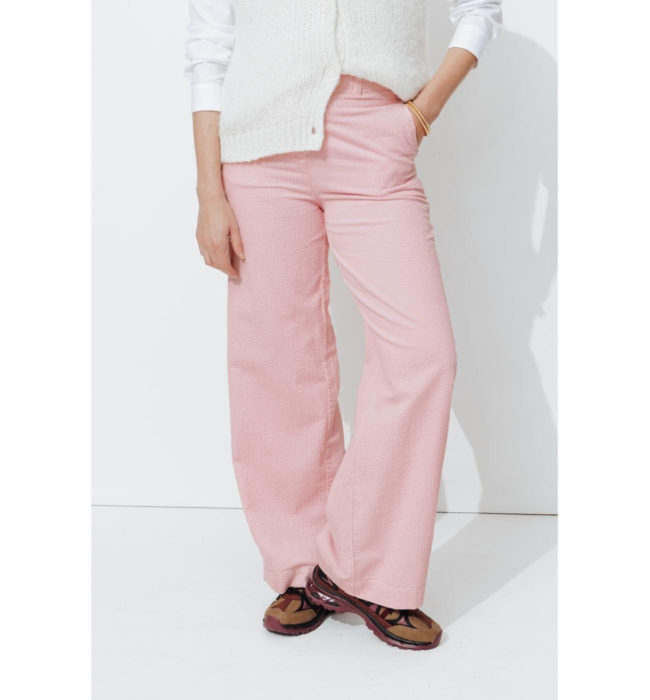 Pantalones anchos de pana - Rosa liso