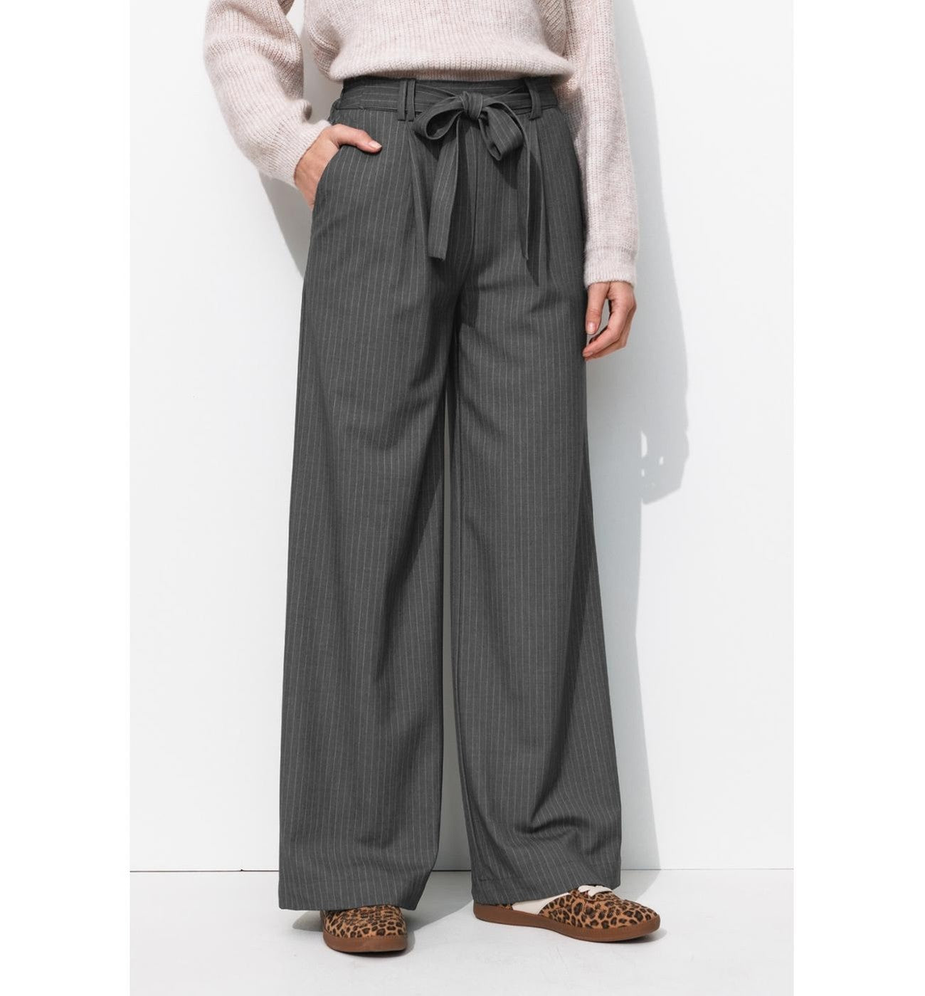 Pantalon Large et Rayé Femme - Gris Raye