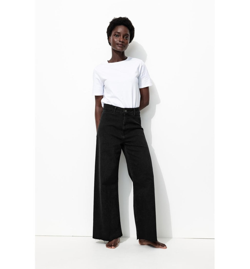 Hector Pantalon Large Femme - Noir Uni Fonce