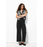 Pantalón ancho de algodón para mujer - Un solo color Negro oscuro