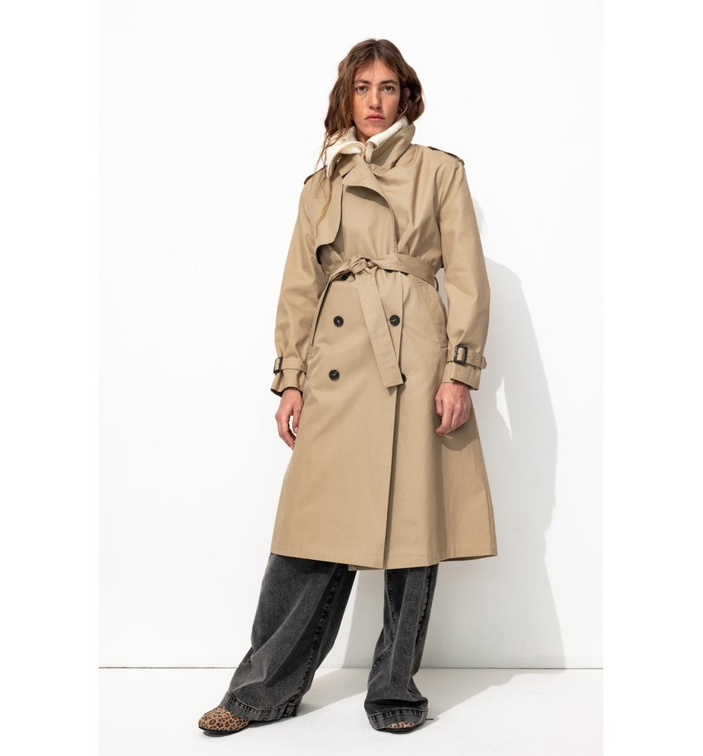 Trench Long Ceinturé Femme - Naturel Uni Clair