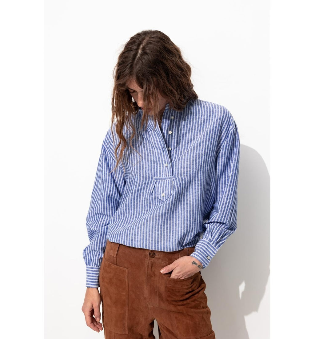 Camisa de rayas extragrande para mujer - Azul a rayas