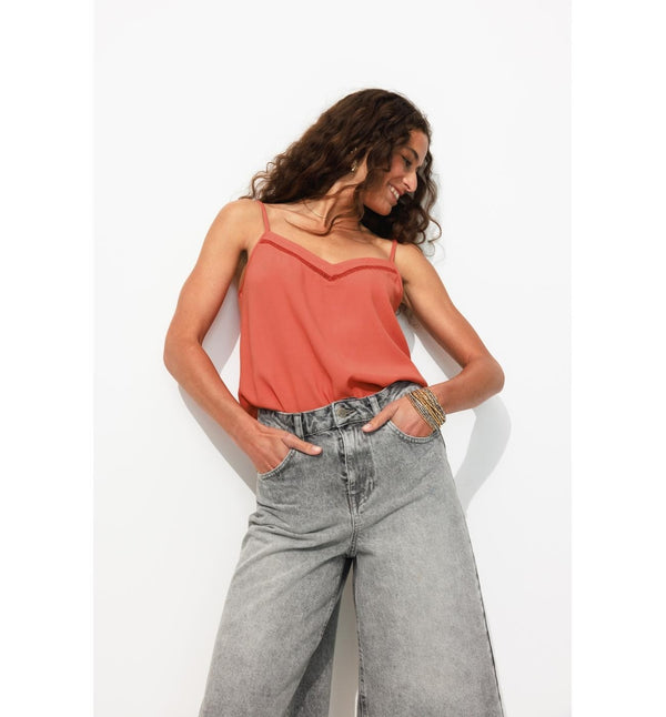 Women's Top with Thin Straps - Plain Orange