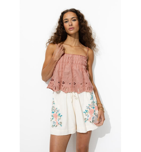 Women's Embroidered Crop Top - Solid Pink