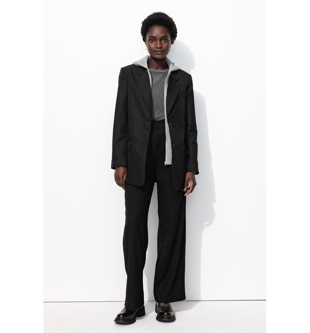 Hooded Suit Jacket - Plain Dark Black