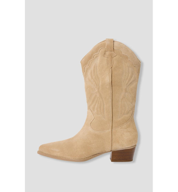 Women's Suede Leather Cowboy Boots - Natural Plain Light
