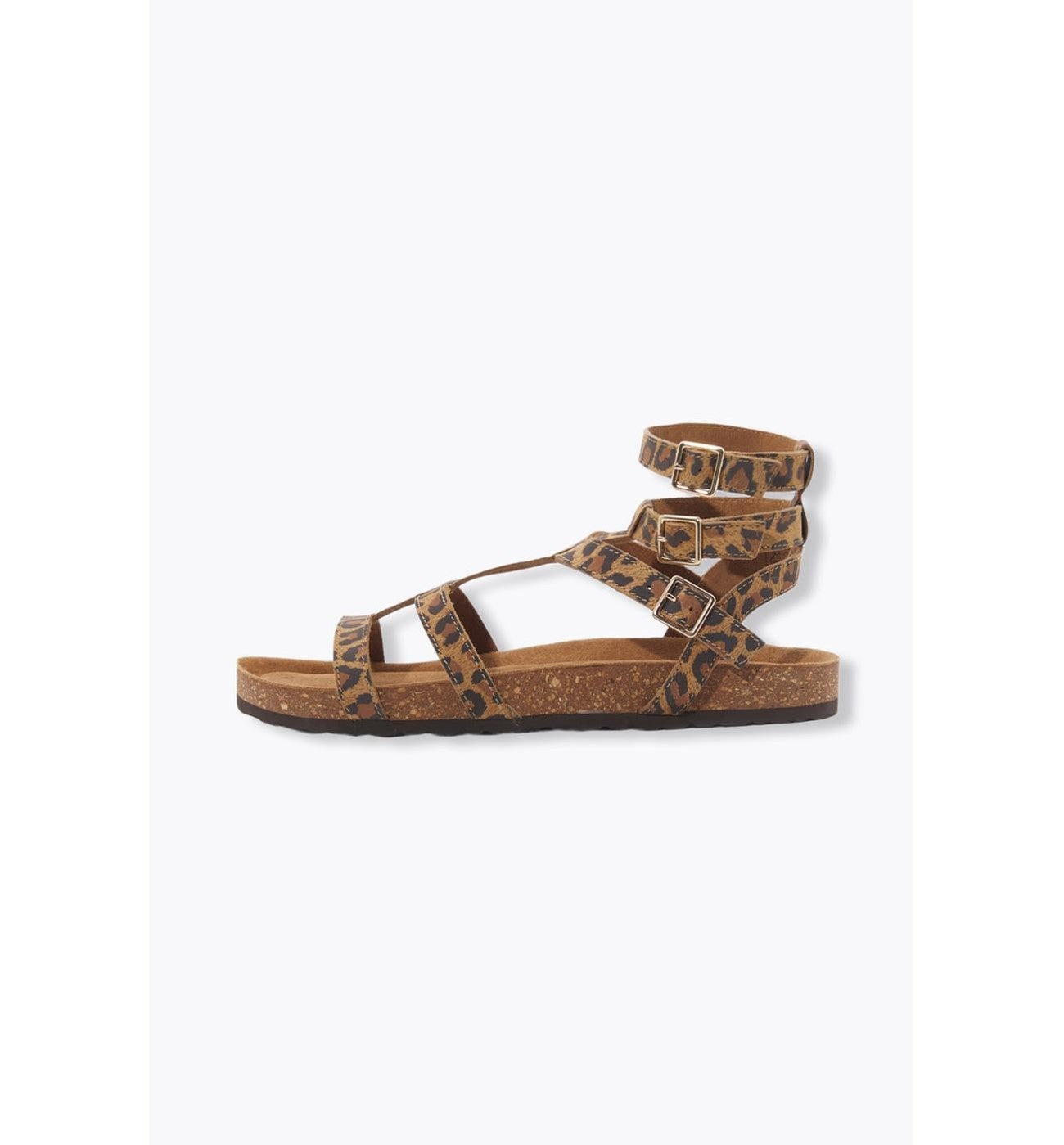 Women's Leopard Leather Sandals - Greige Print