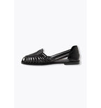 Sandalias planas de piel para mujer, color liso, negro oscuro
