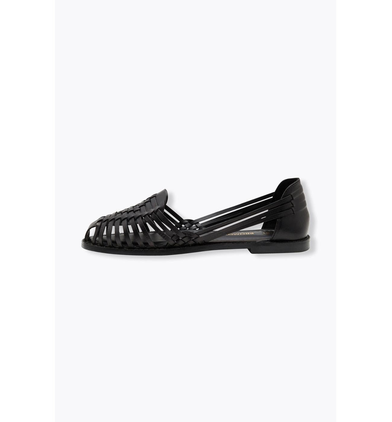 Sandalias planas de piel para mujer, color liso, negro oscuro