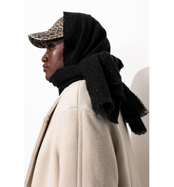 Women's Plain Iridescent Scarf - Plain Dark Black