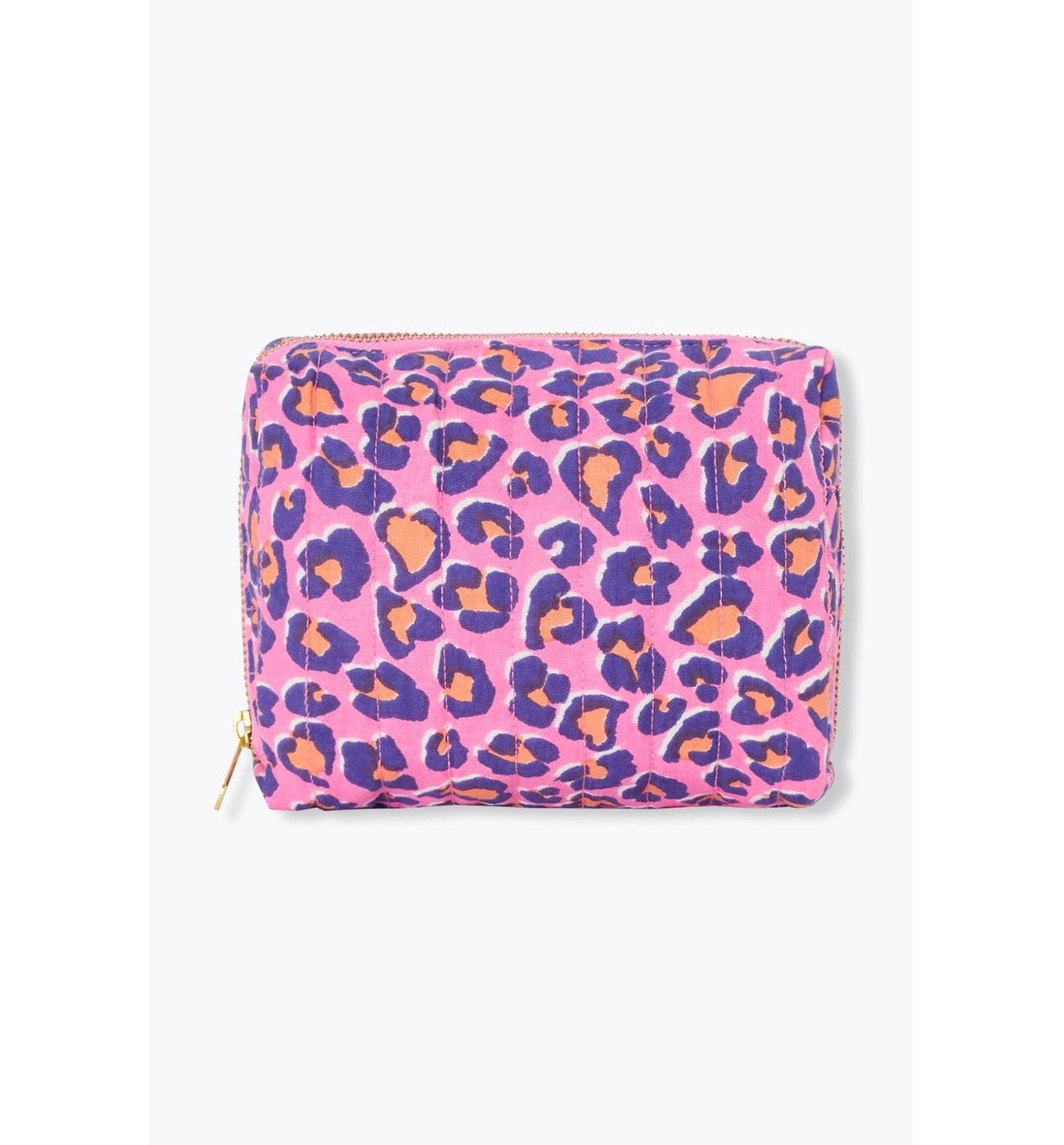 Leopard Quilted Pencil Case - Rose Print