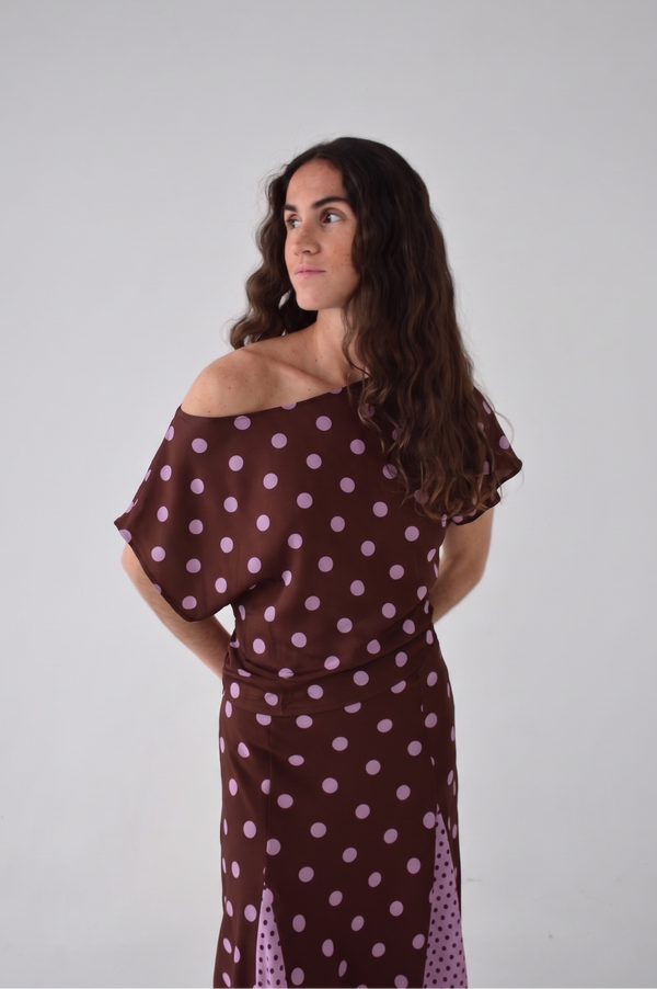 Brown And Pink Jimena Polka Dot Top