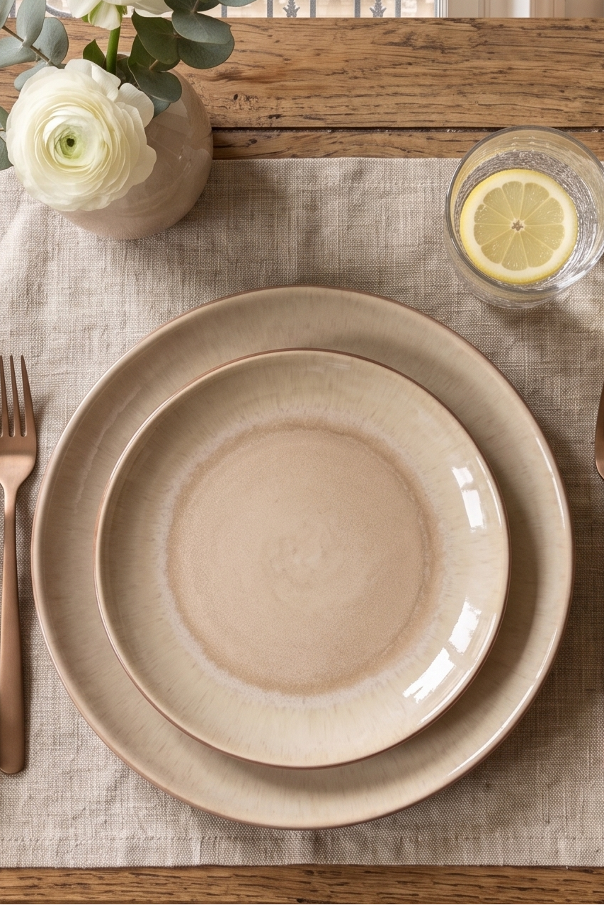 Iris Taupe - Service De Table 12 Pièces - Grès Réactif - Taupe