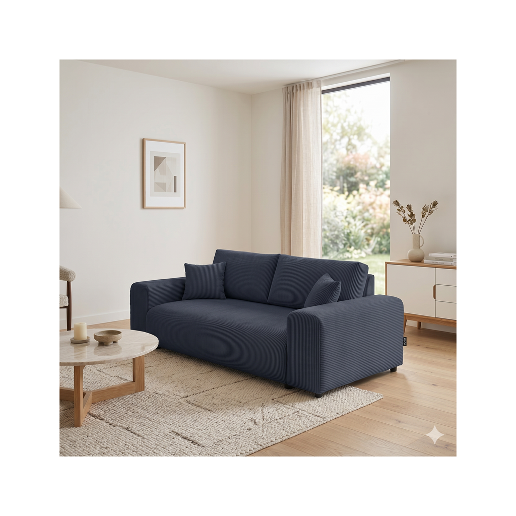 Garance - Straight Sofa - 3 Seater - Corduroy - Midnight Blue