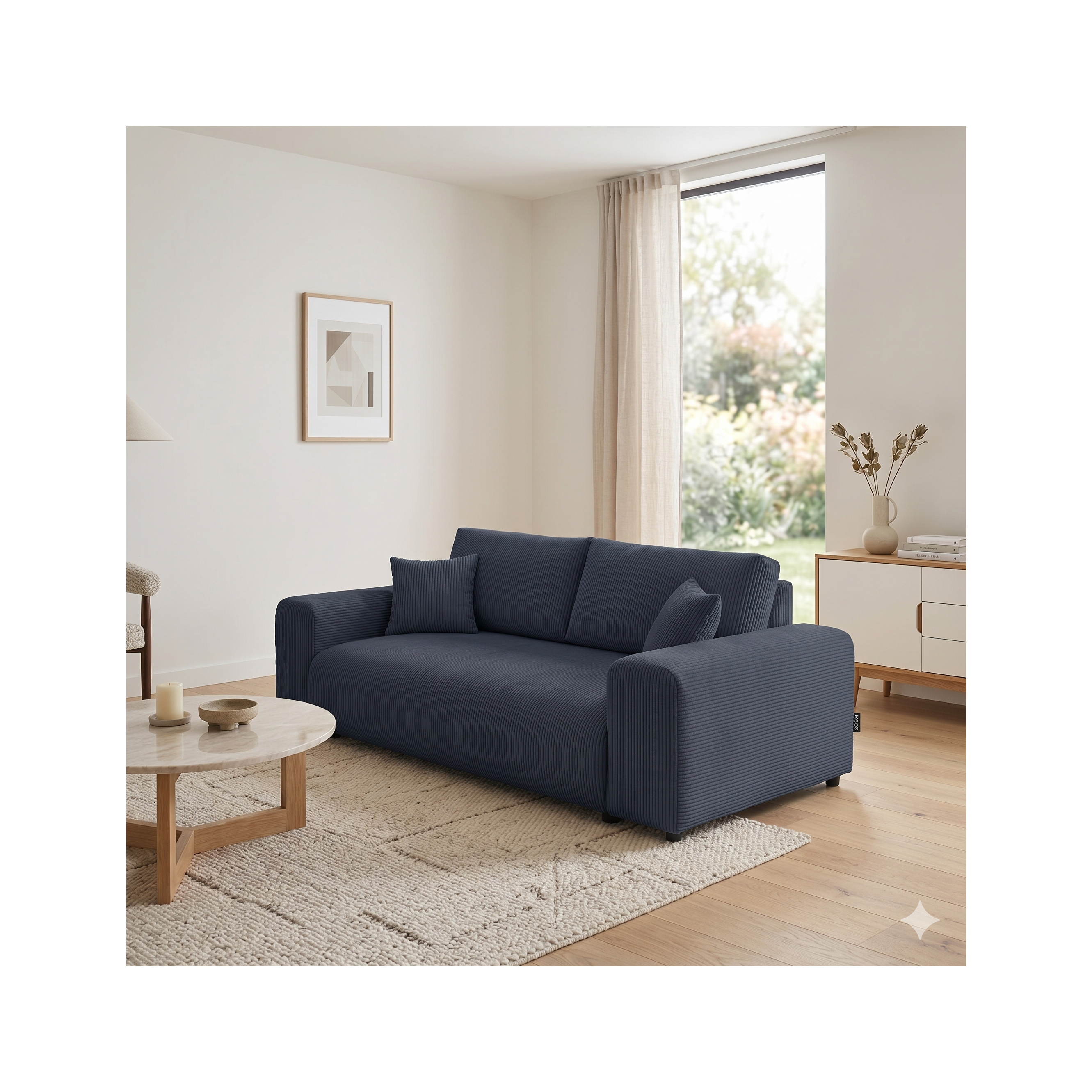 Garance - Straight Sofa - 3 Seater - Corduroy - Midnight Blue