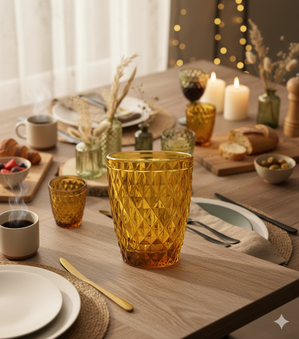 Strass Ambre - Lot De 6 Gobelets 22 Cl - Verre Pressé - Ambre
