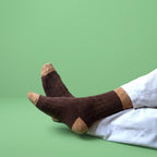 Chaussettes En Laine Mérinos Avec Bandes - Marron Et Caramel