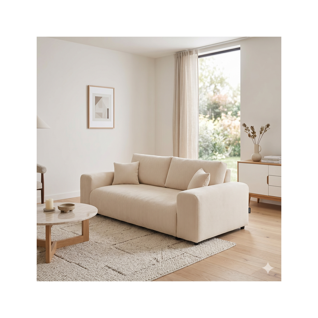 Garance - Straight Sofa - 3-Seater - Corduroy - Beige
