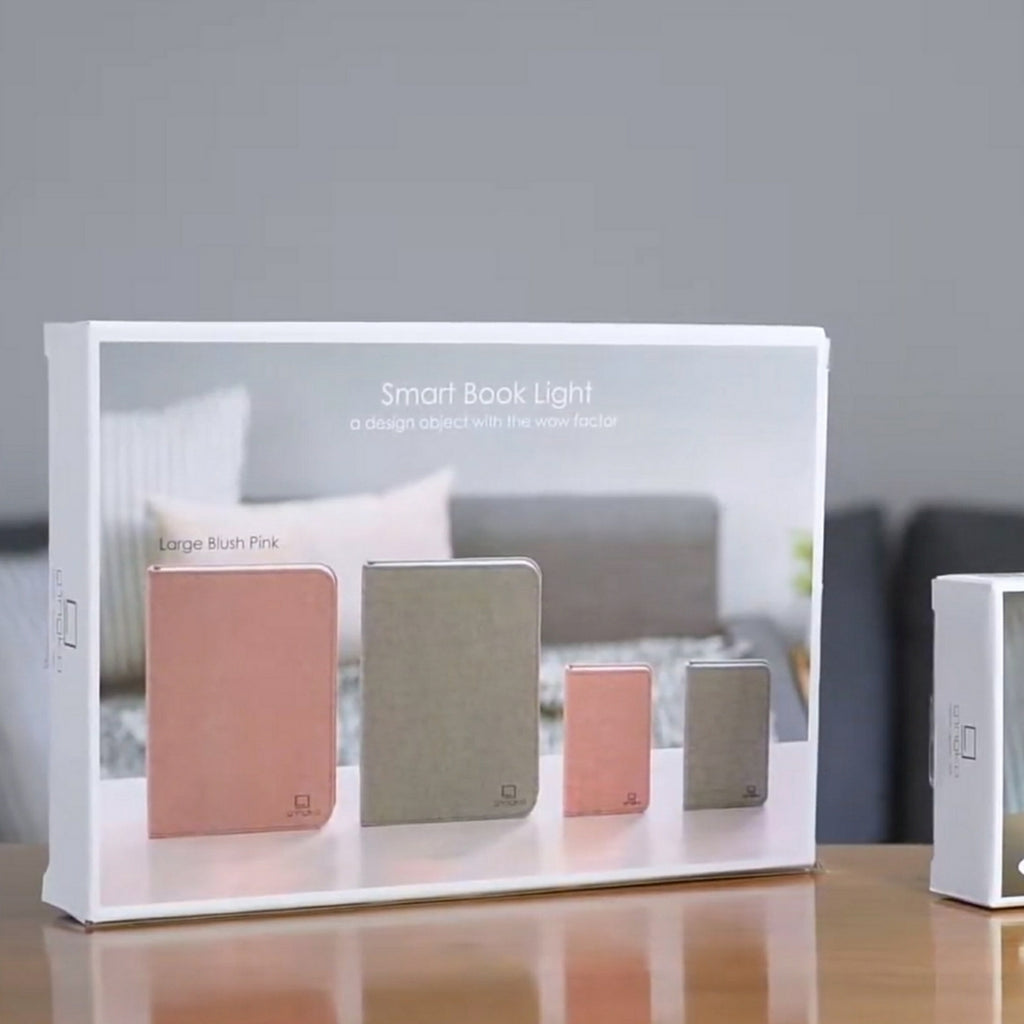 Gingko Design – Smart Book LED-lampe - Harmony Orange Hør - 2 Størrelser, fire intelligente lysende bøger i forskellige størrelser og farver